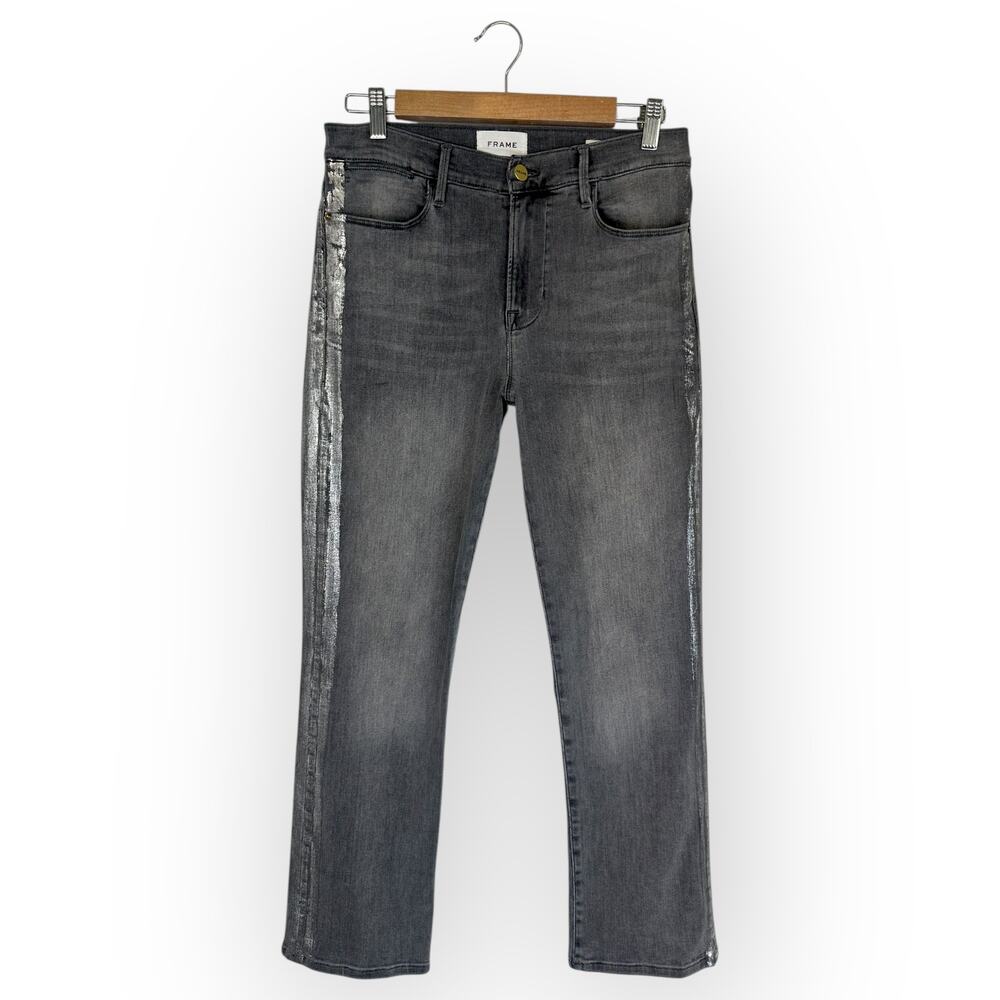 FRAME Denim Women's Le High Straight Gray Field Foil Tux LHSTFTX710 Size 28 - Picture 2 of 10